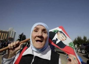 harir 5th anniversary rally - supporter shouts slogan A Lebanese supporter of assassinated former Prime Minister Rafik al-Hariri shouts slogans