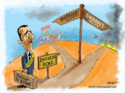 assad dictatorship road gaddafi mubarak cartoon