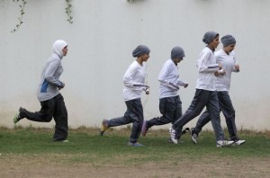 saudi girls pracice soccer at secret location