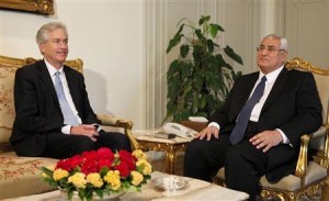 Egypt's interim President Adli Mansour meets with U.S. Deputy Secretary of State William Burns at El-Thadiya presidential palace in Cairo